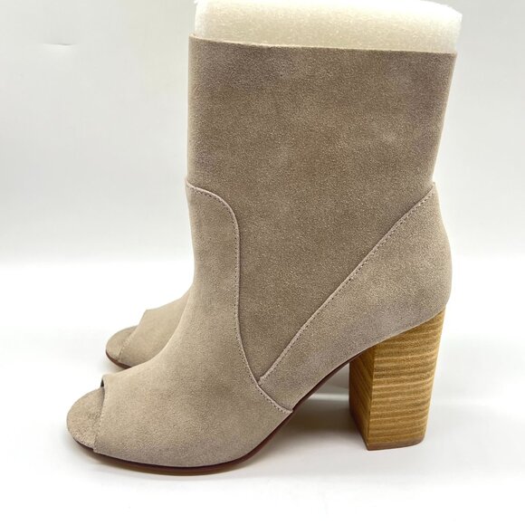 Chinese Laundry Womens 7M Tom Girl Taupe Brown Suede Leather Peep Toe Booties - Picture 6 of 14